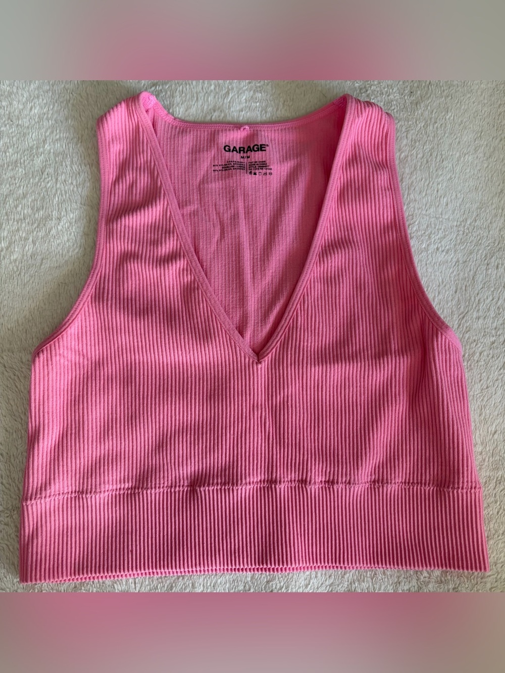 Garage Ribbed V-neck Crop Tank Top | Medium